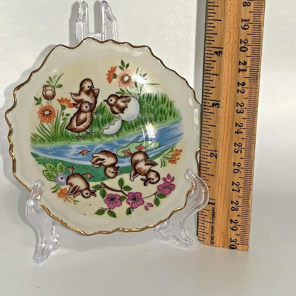 Vintage 4" Dish Ducklings Trinket Dish Easter Spring Made In Japan - Picture 6 of 6